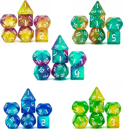 5 juegos de dados DND, juego de dados poliédricos (35 piezas) con bolsa de troquel de cuero, juego de troqueles D&D para juegos de mesa RPG (serie 5