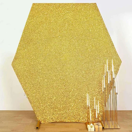 Miniatura 10 de Efavormart - Cubierta de fondo hexagonal de elastano de 2 lados color champán de 8 x 7 pies