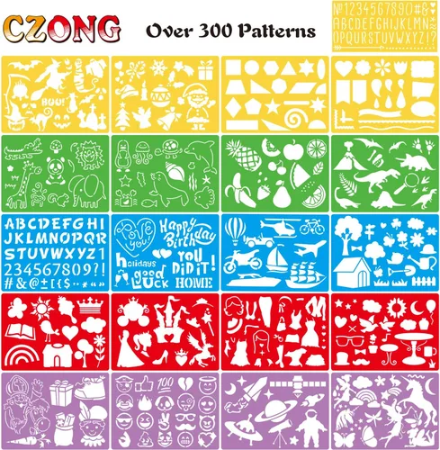 Miniatura 6 de Juego de 21 plantillas de dibujo para niños de más de 300 patrones diferentes para dibujar historias infantiles imaginativas, plantillas lavables