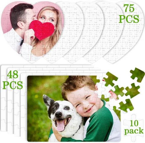 Miniatura 3 de Sumind 1 juego de rompecabezas de sublimación en blanco rectangular para hacer tu propio corazón blanco en forma de corazón, rompecabezas
