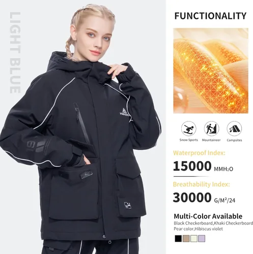 Miniatura 3 de Chaqueta de esquí para snowboard, nieve, invierno, impermeable, aislada, resistente al viento, holgada, cálida con capucha para hombres y mujeres