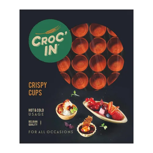 CROC'IN - Mini conchas agrias naranjas - Tazas de aperitivo o postre comestibles - Moldes de pastelería - Confitería artesanal y vegana - 60 piezas