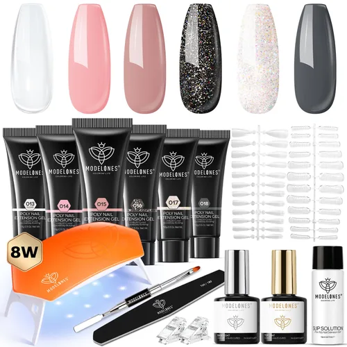 Miniatura 12 de modelones Gel de uñas polivinílico, 6 colores, tonos de piel nude, rosa, neutro, marrón, colección Poly Extension Gel Set Constructor Manicura DIY