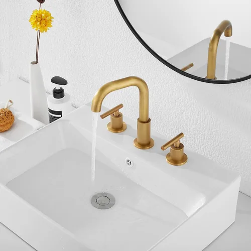 Miniatura 7 de Caño giratorio de 360°, 2 asas, 3 agujeros, 8 pulgadas, grifo de lavabo de baño de latón antiguo a juego con desagüe desplegable para baño