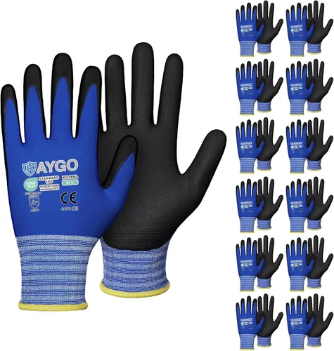 Miniatura 44 de KAYGO Guantes de Trabajo de Seguridad con Revestimiento de Nitrilo MicroFoam, 3 Pares KG18NB, Guante de Punto Sin Costuras de Nylon con Dedos Gris