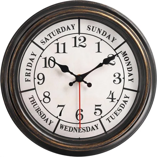 Miniatura 9 de zyzamay Reloj de pared retro de 12 pulgadas, fácil de leer, redondo, clásico, clásico, de cuarzo, funciona con pilas, decorativo para sala de estar