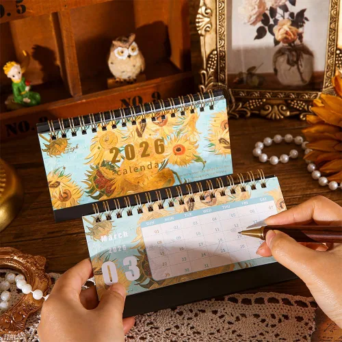 Miniatura 4 de icceemee 4 piezas 2026 calendario de escritorio calendario de enero a diciembre Calendario con tema de pintura al óleo calendario de escritorio 6.3x
