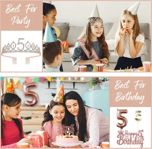 Miniatura 2 de Dulces 5 decoraciones para ella – 5 piezas de regalos incluyendo corona de 5ª tiara, banda, decoración de pasteles, globos, velas – regalos