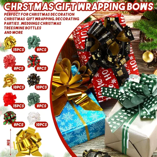 Miniatura 2 de Tigeen 100 Piezas de Lazos de Envoltura de Navidad, Lazos Tirados de 5 Pulgadas, Lazos de Regalo con Accesorio de Cinta, Lazos de Envoltura de Oro