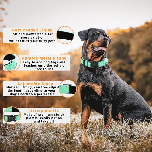 Miniatura 2 de Paquete de 2 collares reflectantes para perro con hebilla de bloqueo de seguridad, ajustable, suave, transpirable, cómodo, de nailon para perros