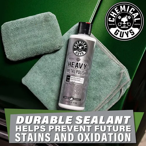 Miniatura 4 de Chemical Guys, Heavy Metal Polish SPI_402_16 - Abrillantador pesado restaurador y protector para metales (16 oz) y toallas de microfibra de grado