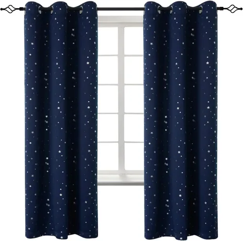 Miniatura 92 de BGment Cortinas opacas para dormitorio infantil, con aislamiento térmico, con ojales, estampado de estrellas plateadas, cortinas para oscurecer