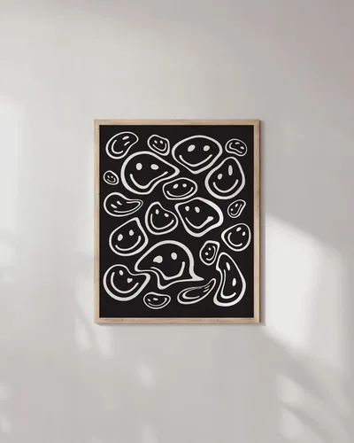 Miniatura 4 de HAUS AND HUES Impresión artística de sonrisas ácidas negras - Individual - 12x16 Smileys negros
