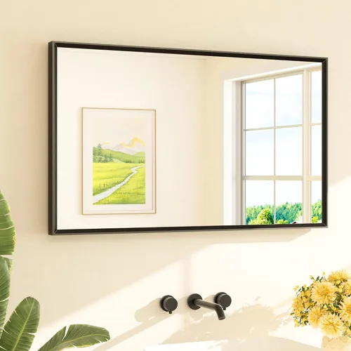 Miniatura 34 de TETOTE Espejo de Baño Dorado de 16" x 20" Latón Dorado Cepillado Rectangular con Marco Biselado Espejo de Tocador de Baño para Sobre el Lavabo