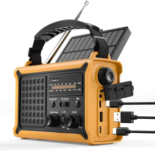 Miniatura 9 de Radio de emergencia meteorológica con energía solar y manivela – AM/FM/NOAA, linterna LED, luz de lectura, carga USB y SOS – Equipo de supervivencia