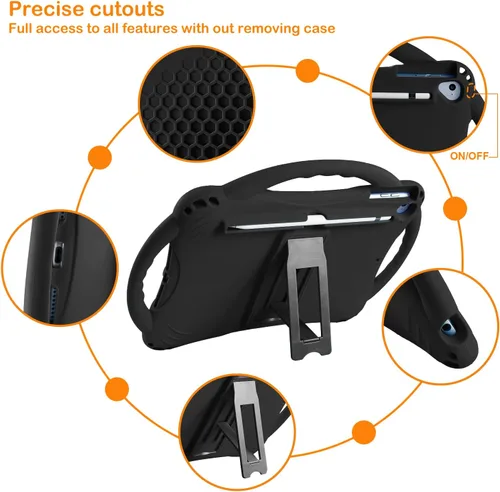 Miniatura 4 de TopEsct Funda infantil para iPad de 10.2 pulgadas, funda de silicona a prueba de golpes con protector de pantalla de vidrio templado y correa, Negro