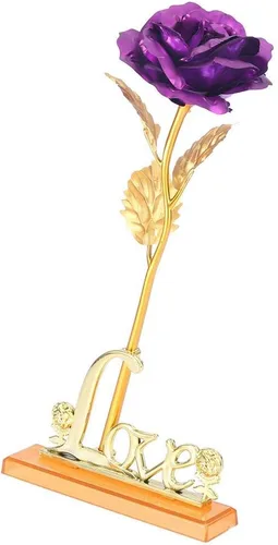 Miniatura 9 de Flor de lámina de oro de 24 quilates con lámina de oro artificial, regalo romántico para decoración de mesa del hogar ()