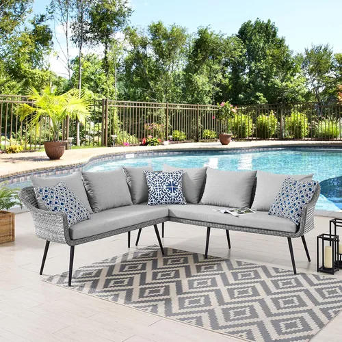 Miniatura 8 de Modway EEI-3176-GRY-GRY-SET - Sillón Endeavor de mimbre para patio al aire libre, 2 sillones, gris