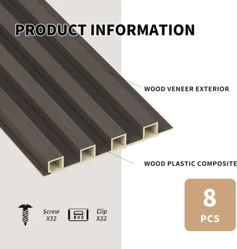 Miniatura 3 de POHARE WPC - Paneles de pared de listones, 8 unidades de 95 x 6 pulgadas, listones decorativos de madera acústica para pared y techos, paneles