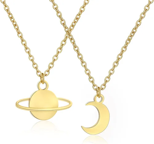 Holy rose 2 piezas de collar de Saturno con estrella de luna, regalo para amantes de la música, regalos para cantantes, regalos inspirados en la