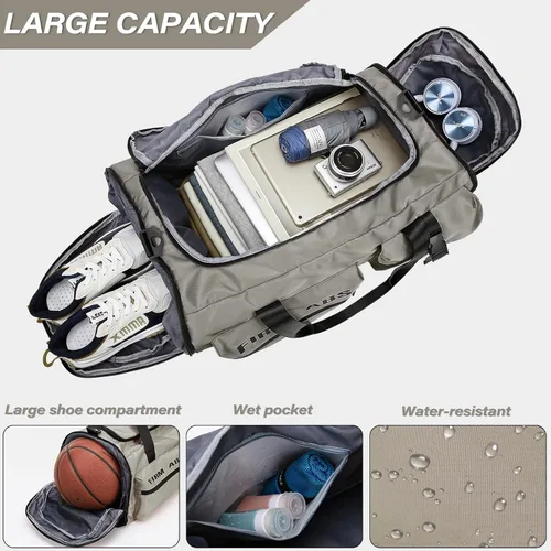 Miniatura 3 de Bolsa de gimnasio para hombres y mujeres, 65L de gran capacidad, bolsa de viaje 3 en 1, mochila convertible con compartimento para zapatos