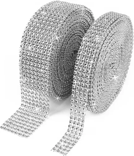 Miniatura 9 de BTSD-home Rollo de cinta de diamantes de imitación de 20 yardas, 2 rollos, para pasteles de boda, decoraciones de cumpleaños, eventos de baby Negro
