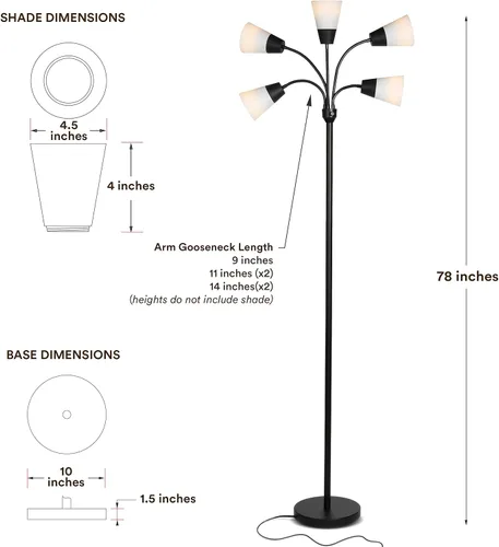 Miniatura 8 de Brightech Medusa - Lámpara de pie LED moderna – Lámpara de pie de múltiples cabezales para salas de estar y oficinas – Lámpara alta con pantalla