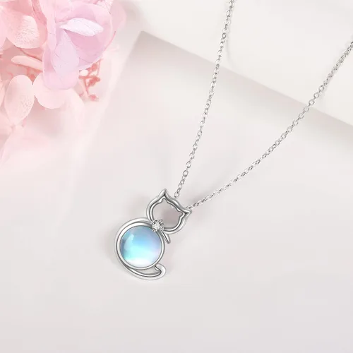 Miniatura 4 de POPLYKE Collar de gato o familia para mujeres y niñas, plata de ley 925, luna celta, gato, joyería Wiccana, regalo para esposa