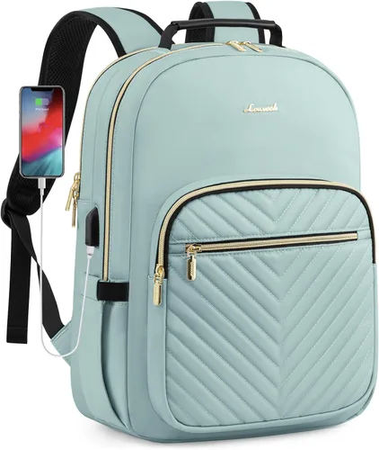 Miniatura 23 de LOVEVOOK Mochila para laptop para mujer, elegante mochila acolchada para viajes de negocios, trabajo, bolsa para computadora, con puerto USB