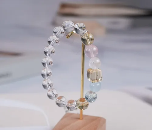 Miniatura 37 de Precious Gemstone Natural Crystal Healing Bracelet, Rutilated Quartz, Moonstone, Quartz Handmade Original Design Bracelet
