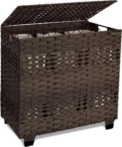 OIAHOMY Cesta de lavandería con tapa, cesta de ropa de 140 litros con 3 bolsas extraíbles con forro, cesta plegable con tapa, cesta de mimbre