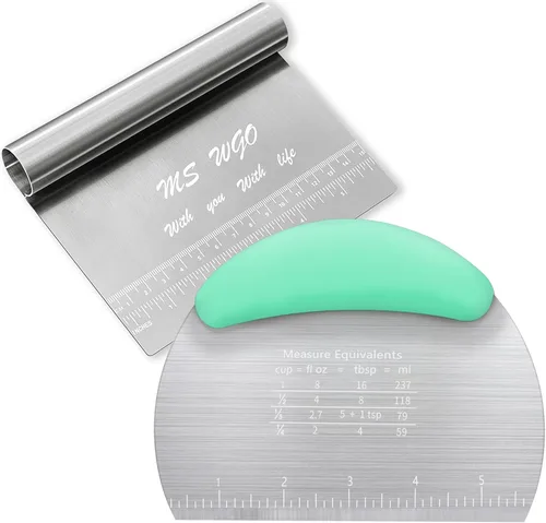 Cortador raspador de masa, cortador de pizza de pastelería, herramienta de acero inoxidable con regla de escala, herramienta de cocina para hornear