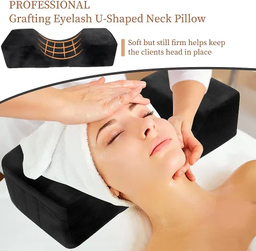 Miniatura 3 de Almohada de extensión de pestañas de terciopelo, almohada de cuello de espuma viscoelástica para salón de belleza para injerto de pestañas, Negro