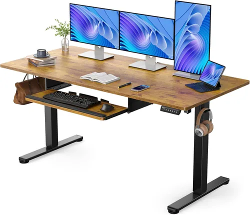 Miniatura 14 de ErGear Escritorio eléctrico de pie con bandeja para teclado, escritorio de altura ajustable de 44 x 24 pulgadas, escritorio de pie para oficina