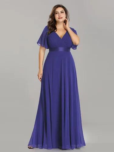 Miniatura 175 de Ever-Pretty Vestido formal para mujer, Navidad, Año Nuevo, cuello en V, gasa, talla grande, largo hasta el suelo, vestido de dama de honor