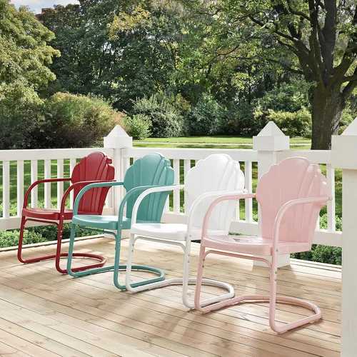 Miniatura 8 de Crosley Furniture Tulip - Juego de 2 sillas para exteriores, sillas de patio de metal retro para comedor, porche, terraza, balcón, satén rojo oscuro