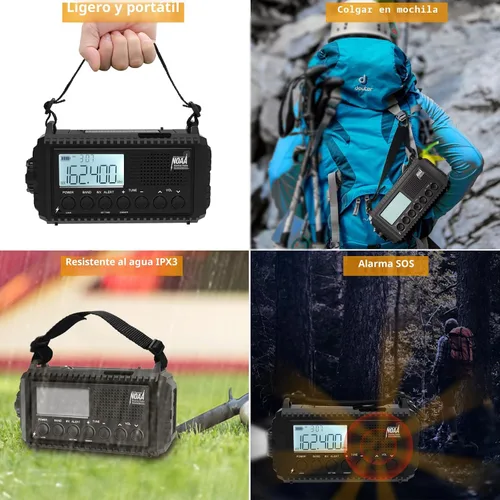 Miniatura 5 de Raynic - Radio meteorológica NOAA, radio de emergencia solar con manivela de 5000 mAh/18 500 mWh, radio portátil a batería con AM/FM/SW/NOAA