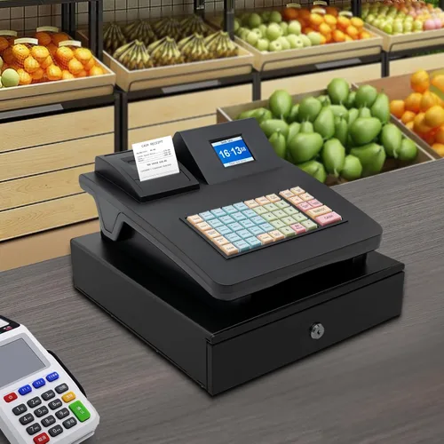Miniatura 7 de Caja registradora electrónica 48Keys Registro Negro Caja de supermercado Quiosco Retail Pos Sistema Caja Registradora 8 Pantalla LED Digital Caja