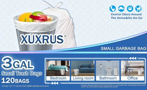 Miniatura 7 de XUXRUS Bolsas de basura pequeñas para baño, bolsas de basura de 3 galones para oficina en casa, 120 unidades, color blanco, se adapta a contenedores