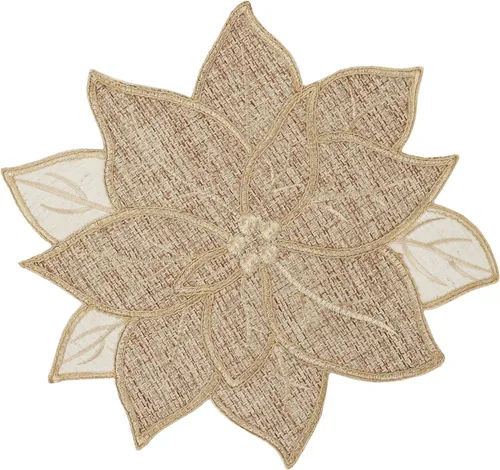 Feuille Juego de 4 manteles individuales de Navidad, flor de pascua para mesa redonda, arpillera, vacaciones, decoración de invierno de granja para