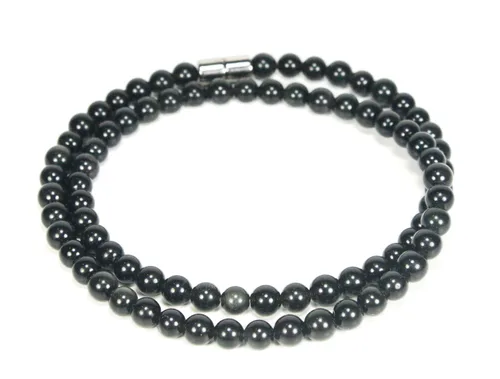 Collar de cristal de obsidiana negra hecho a mano, collar de cuentas de piedras preciosas naturales auténticas, curación, protección, talismán mala,
