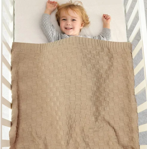 Miniatura 2 de LAWKUL Mantas de bebé con cable de punto, manta suave y aireada para recién nacidos, bebé, para envolver, beige neutro, para cuna, cochecito, 40"x30
