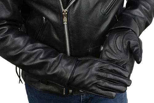 Miniatura 7 de Guantes Milwaukee Leather MG7510 para hombre, de piel negra con palma de gel acolchada, de muñeca corta para motocicleta con "Cubierta de panel