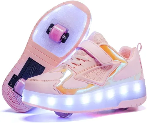 HHSTS Zapatos para niños con ruedas, zapatos de color de luz LED, patines brillantes, zapatos de patinaje, regalos simples para niños y niñas, el