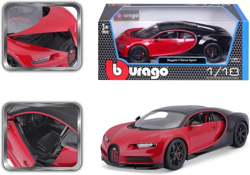 Miniatura 2 de Maisto Bugatti Chiron Sport 1/18 Modelo de coche fundido a presión, color negro/rojo (18-11044-00000022)