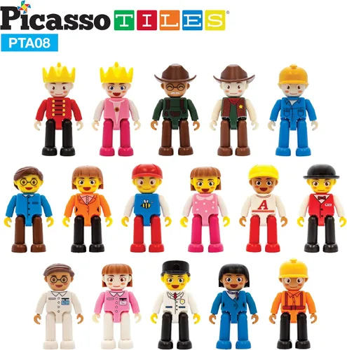 Miniatura 3 de PicassoTiles 16 figuras de acción + 60 cubos magnéticos de rompecabezas, paquete de expansión de personajes magnéticos, paquete de juego