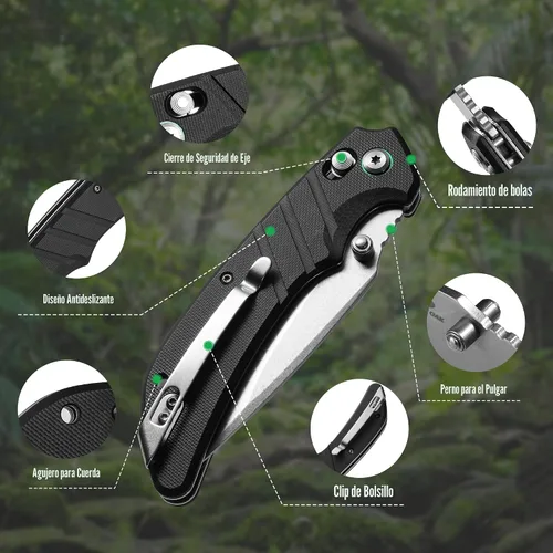 Miniatura 3 de Mossy Oak Cuchillo de bolsillo plegable, hoja de acero inoxidable con acabado stonewash de 4", cuchillo EDC, mango G10 con Axis Lock y clip
