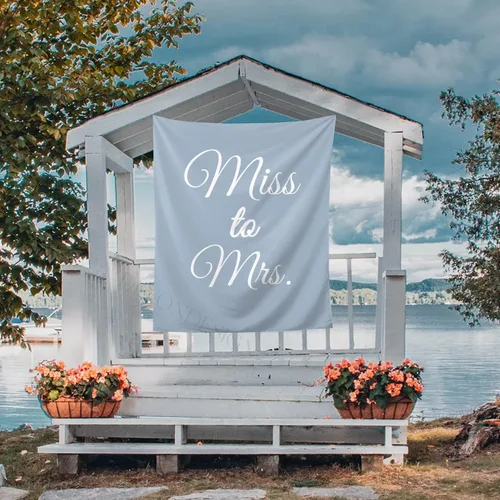 Miniatura 8 de Miss to Mrs - Telón de fondo, letrero, tapiz, pancarta, futura 29 x 37 pulgadas, telón de fondo beige para despedida de soltera, para fotos