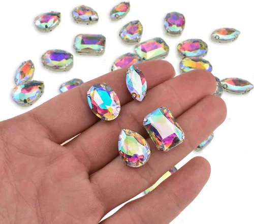 Miniatura 7 de Hahiyo Base de garras de diamantes de imitación para coser, vidrio transparente, formas mixtas, gemas de cristal, ajuste de puntas traseras
