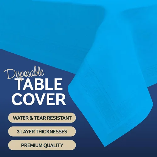 Miniatura 3 de HOUZZKINGZ USA Manteles de papel azul, 54 x 108 pies, paquete de 4 manteles de papel y plástico de alta calidad de 3 capas para fiestas, desechables